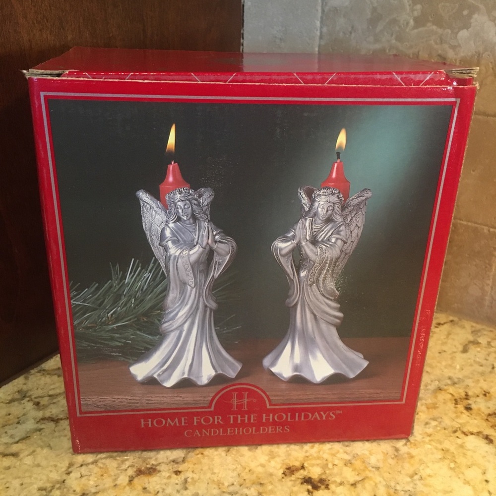 Home for the Holidays Pewter Angel Candleholders